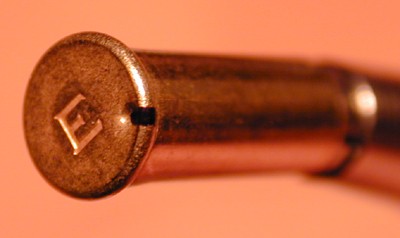 Fig 3: Spent case (Black mark used to reference firing pin depression).